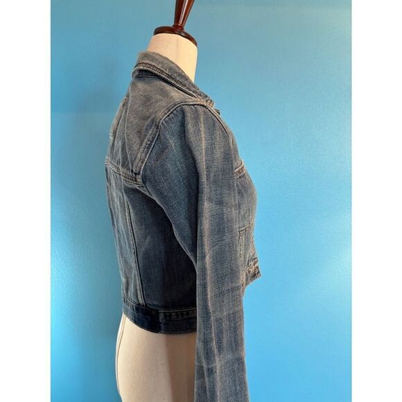 Abercrombie & Fitch Denim Jacket Cropped Distressed 100% Cotton Button Close XS - Picture 5 of 7